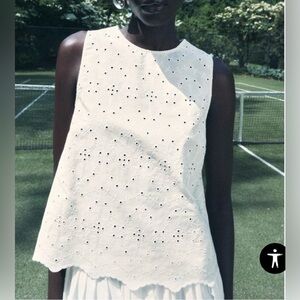 NWT - Zara ZW Collection Cream Embroidery Sleeveless Women's Top